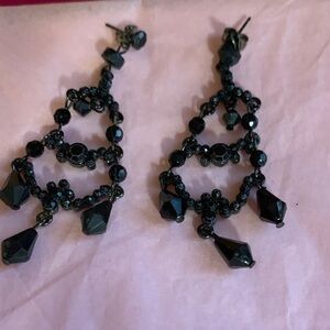 Black Beaded Chandelier Drop Earrings - Women Jewelry